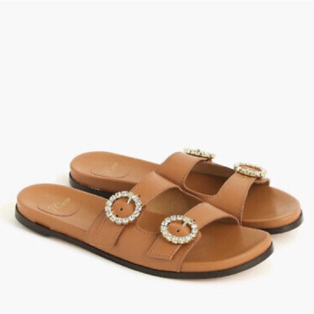 VGUC J.Crew Bedford Leather Two-Strap Jewel Sandals Size 10 Saddle brown